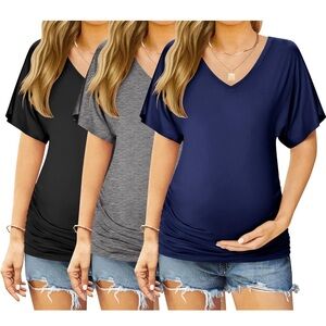 Women's V-Neck Casual Tops - Black, Gray, and Blue